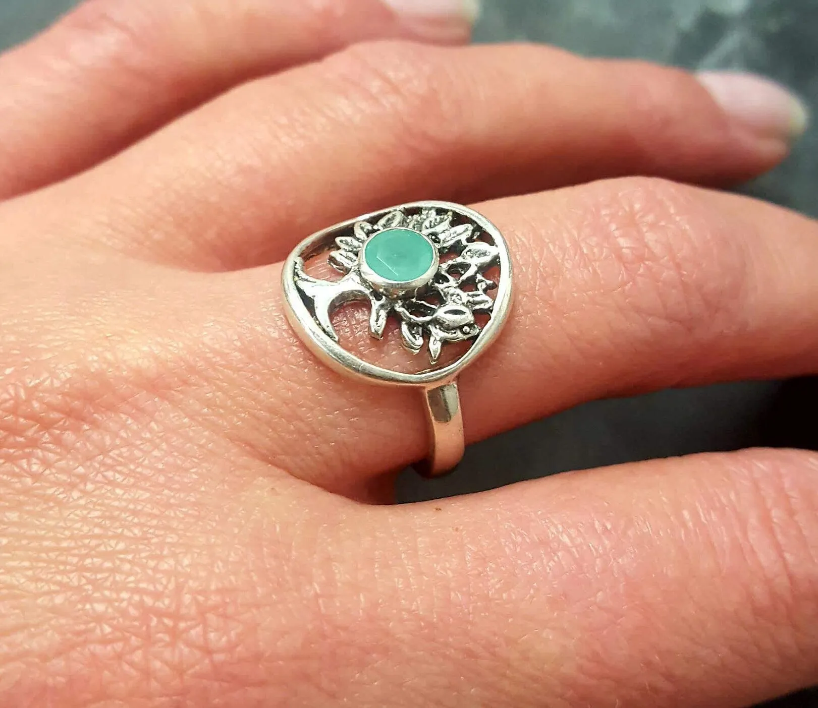 Tree Emerald Ring - Tree of Life Ring - Green Vintage Ring