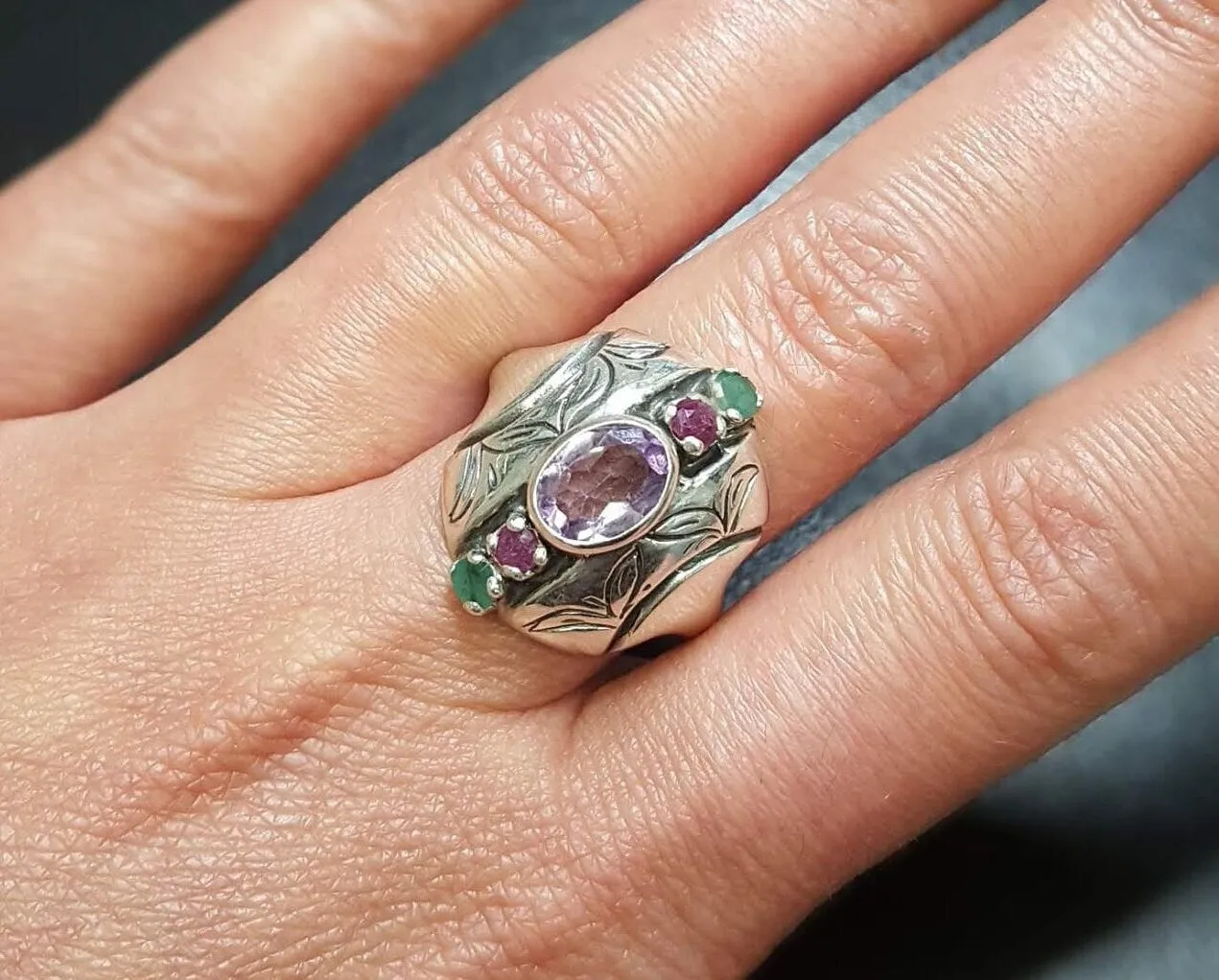 Tribal Amethyst Ring - Genuine Amethyst Ring - Purple Boho Ring