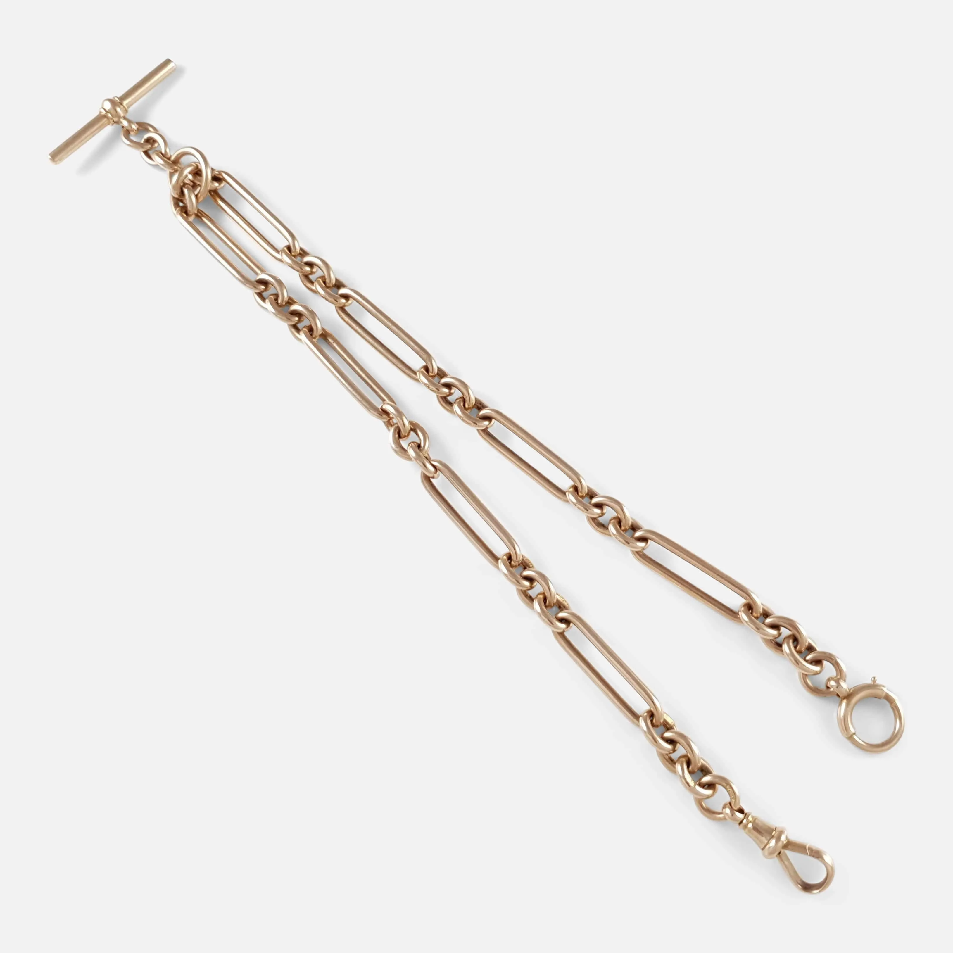 Victorian 9ct Rose Gold Trombone Link Albert Watch Chain