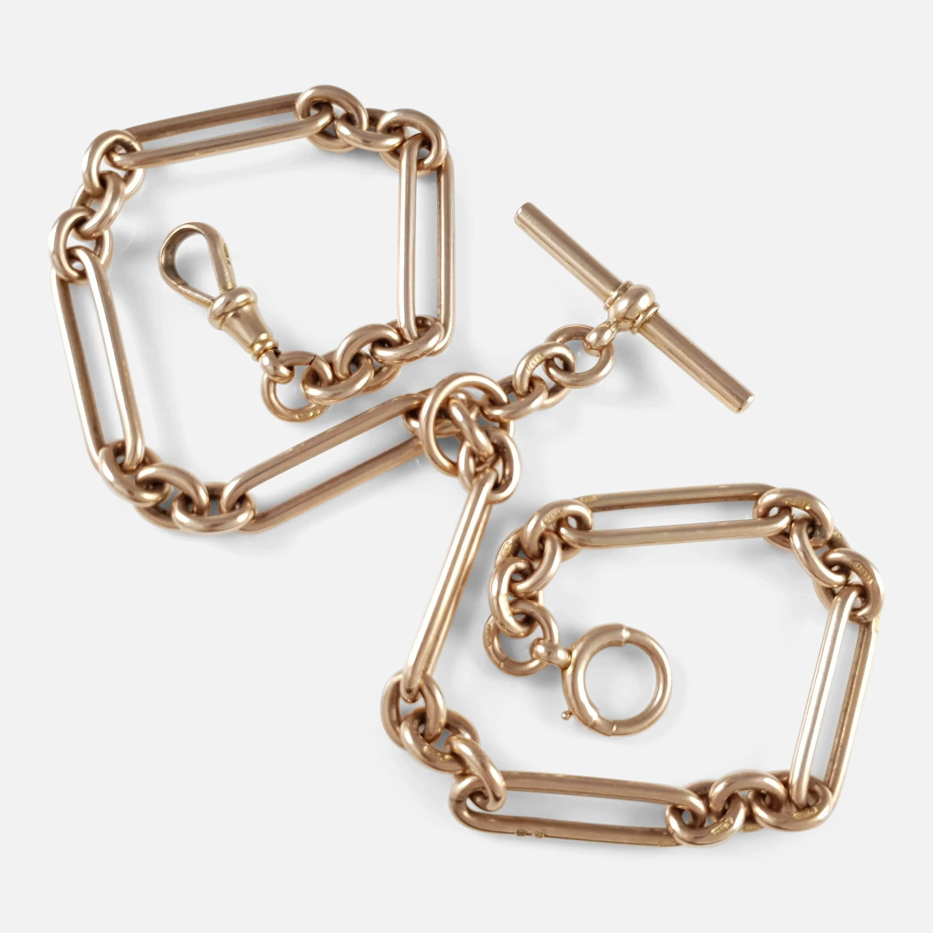 Victorian 9ct Rose Gold Trombone Link Albert Watch Chain