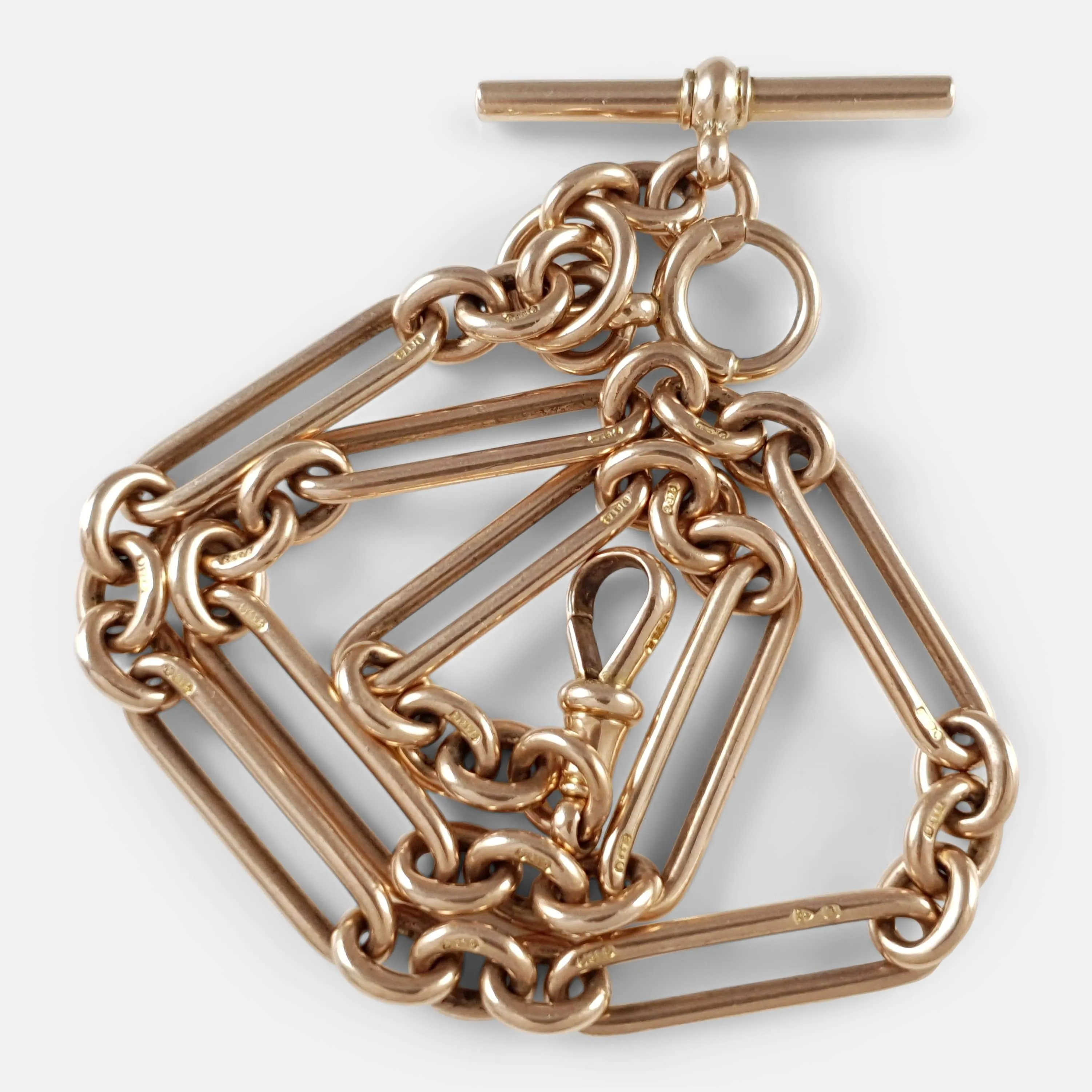 Victorian 9ct Rose Gold Trombone Link Albert Watch Chain