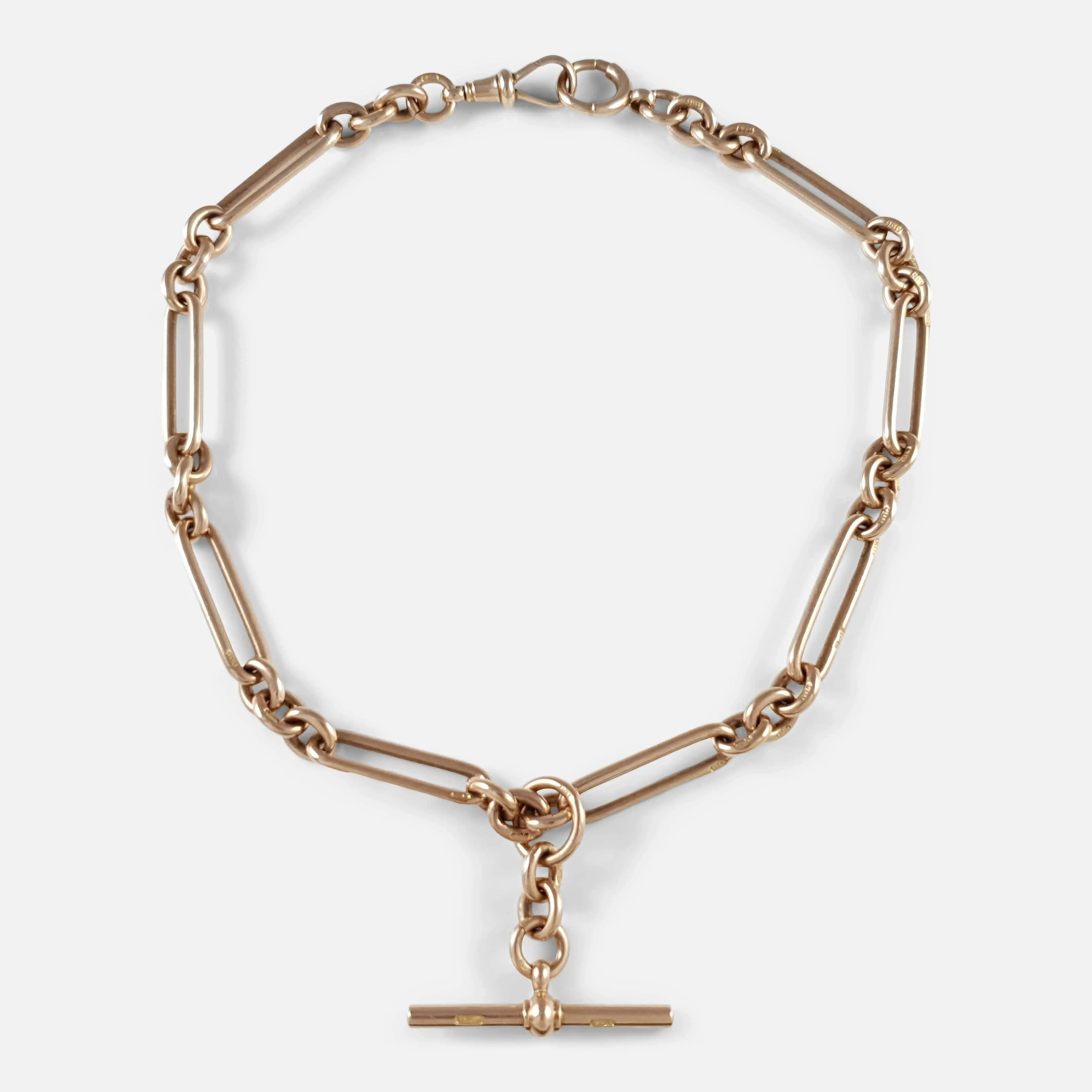 Victorian 9ct Rose Gold Trombone Link Albert Watch Chain