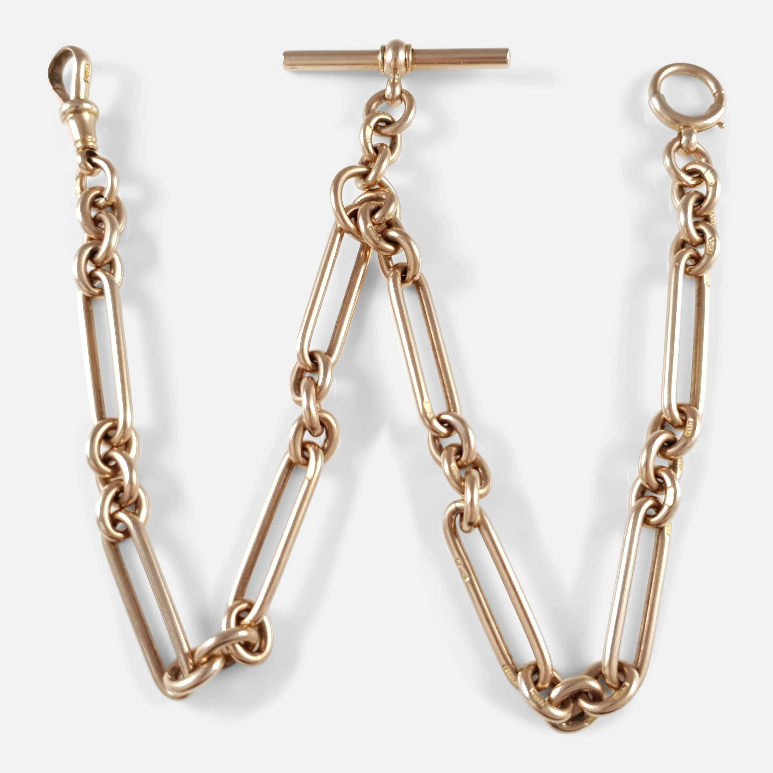 Victorian 9ct Rose Gold Trombone Link Albert Watch Chain