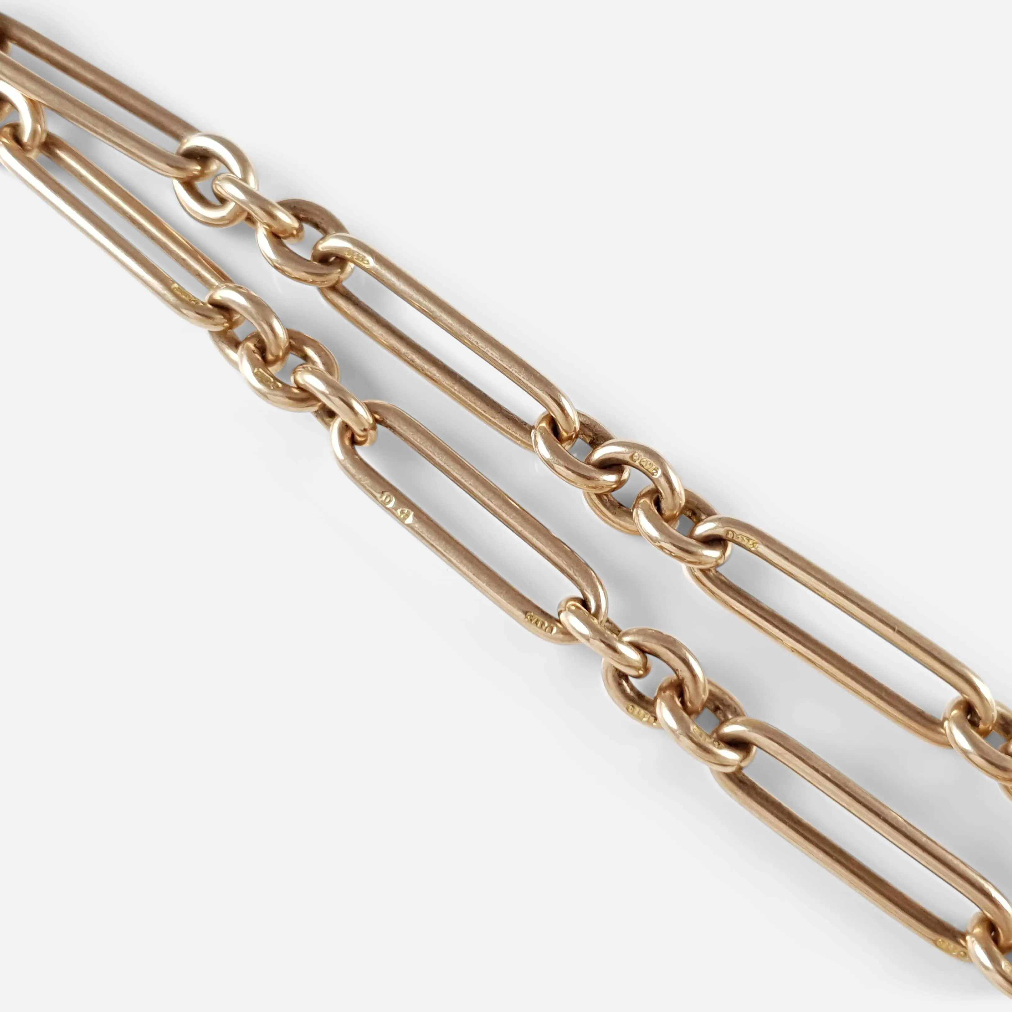 Victorian 9ct Rose Gold Trombone Link Albert Watch Chain