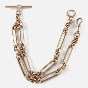 Victorian 9ct Rose Gold Trombone Link Albert Watch Chain