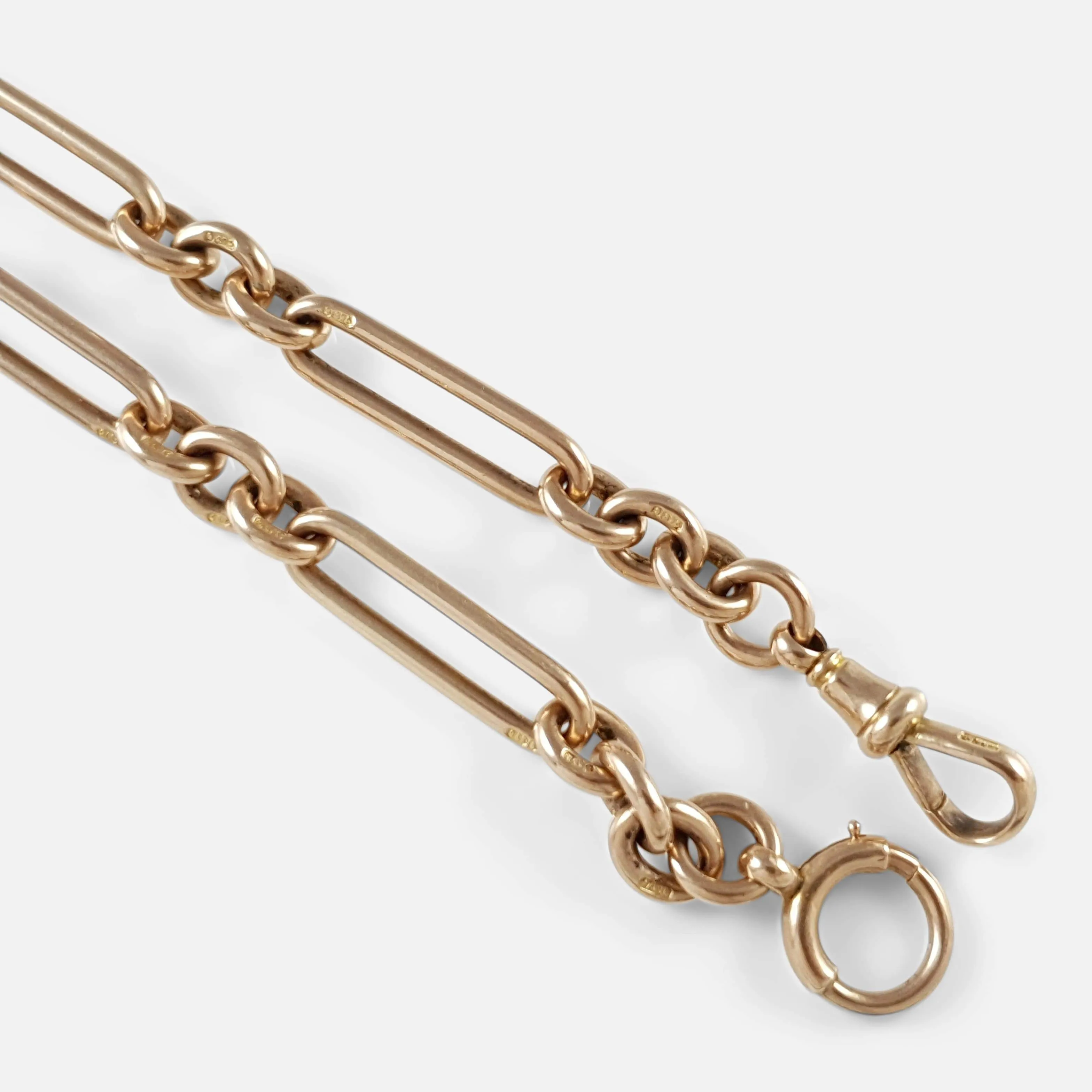 Victorian 9ct Rose Gold Trombone Link Albert Watch Chain