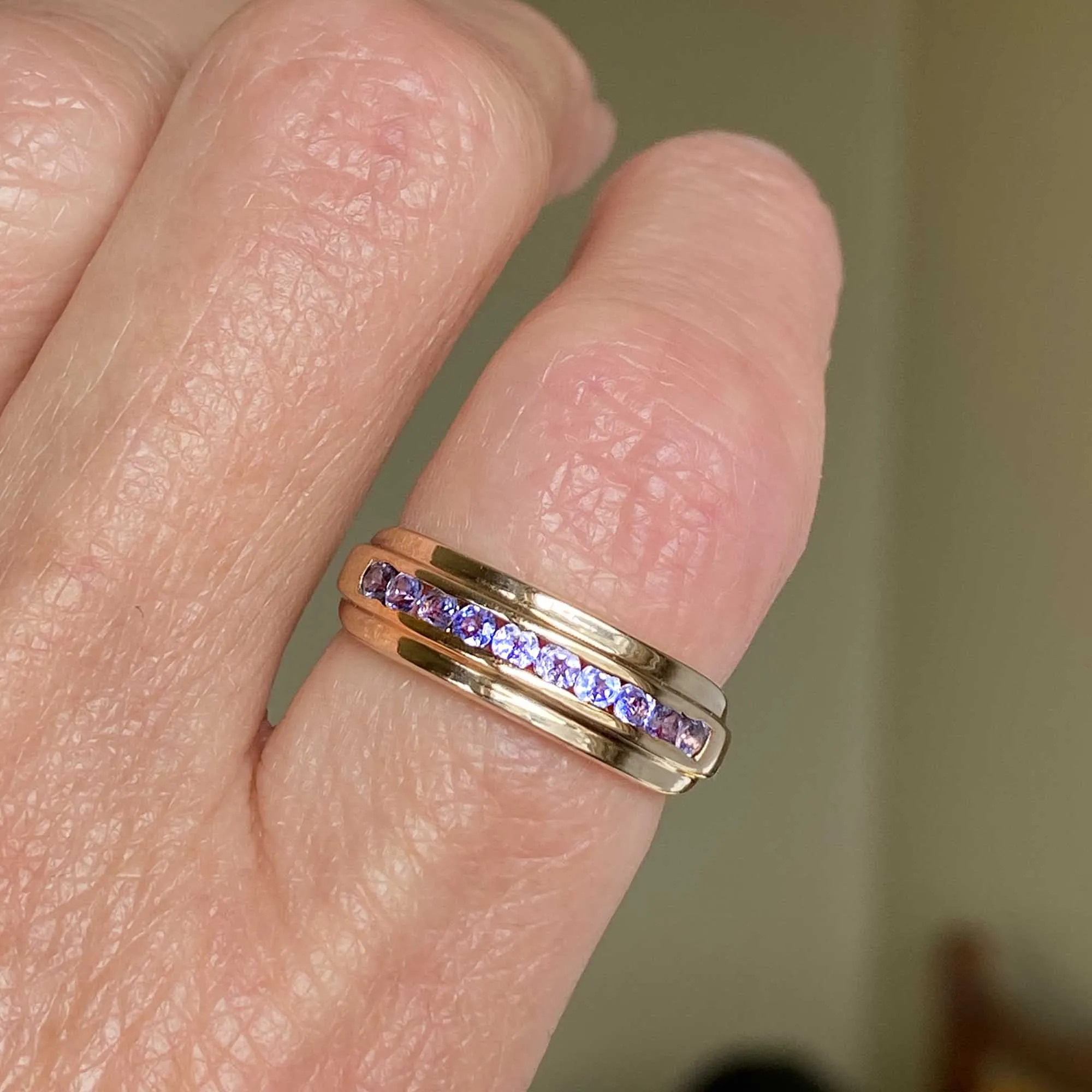 Vintage Half Eternity Tanzanite Ring Band in Gold