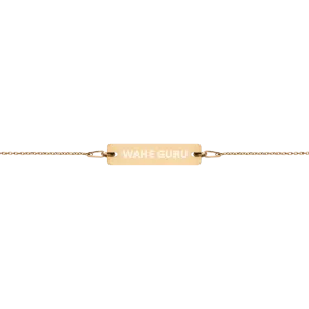 Wahe Guru Engraved Silver Bar Chain Bracelet