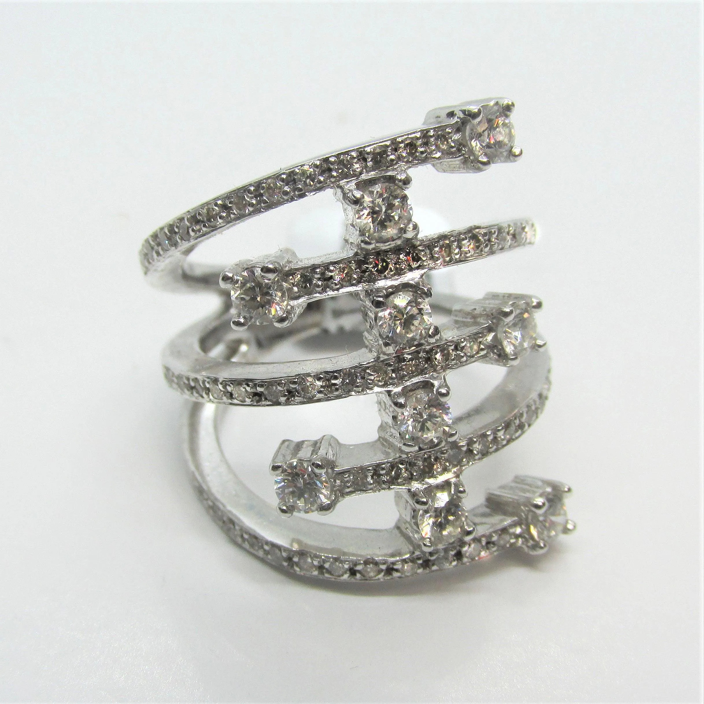 Wide Diamond Crossover Ring Multi-Row Band